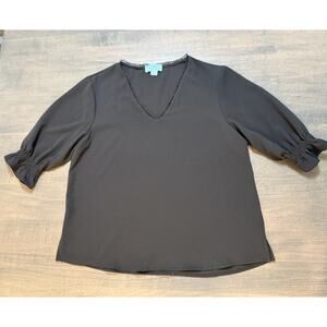 CeCe Women's Black Blouse Ruffled Sleeve Medium Used Excellent Condition